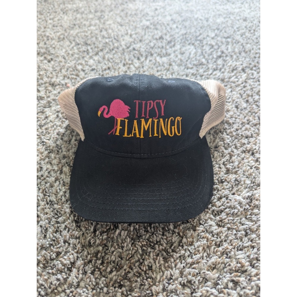 TIPSY FLAMINGO Black Baseball Cap Hat Beige Mesh Back Snapback Outdoor‎ Cap